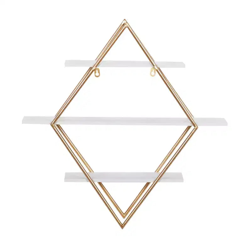 Estantería de pared de madera de 20x20 pulgadas con 3 estantes y forma de diamante dorada - Olivia & May: Estilo Glam, MDF, no requiere montaje