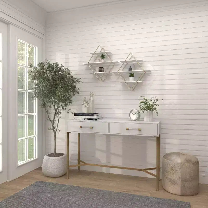 Estantería de pared de madera de 20x20 pulgadas con 3 estantes y forma de diamante dorada - Olivia & May: Estilo Glam, MDF, no requiere montaje