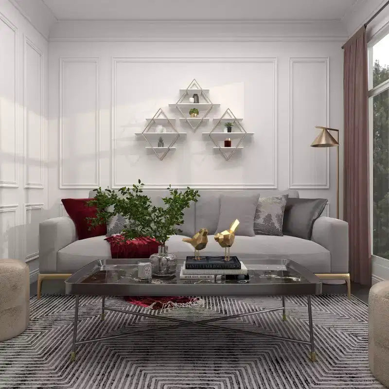 Estantería de pared de madera de 20x20 pulgadas con 3 estantes y forma de diamante dorada - Olivia & May: Estilo Glam, MDF, no requiere montaje