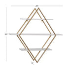 Estantería de pared de madera de 20x20 pulgadas con 3 estantes y forma de diamante dorada - Olivia & May: Estilo Glam, MDF, no requiere montaje