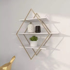 Estantería de pared de madera de 20x20 pulgadas con 3 estantes y forma de diamante dorada - Olivia & May: Estilo Glam, MDF, no requiere montaje