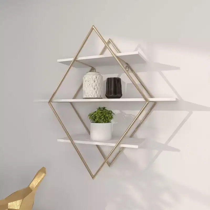 Étagère Murale en Bois 20"x20" avec 3 Niveaux et Forme de Diamant Doré - Olivia & May : Style Glamour, MDF, Aucun Assemblage Requis