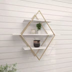 Estantería de pared de madera de 20x20 pulgadas con 3 estantes y forma de diamante dorada - Olivia & May: Estilo Glam, MDF, no requiere montaje