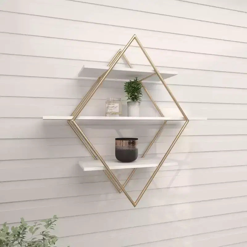 Étagère Murale en Bois 20"x20" avec 3 Niveaux et Forme de Diamant Doré - Olivia & May : Style Glamour, MDF, Aucun Assemblage Requis