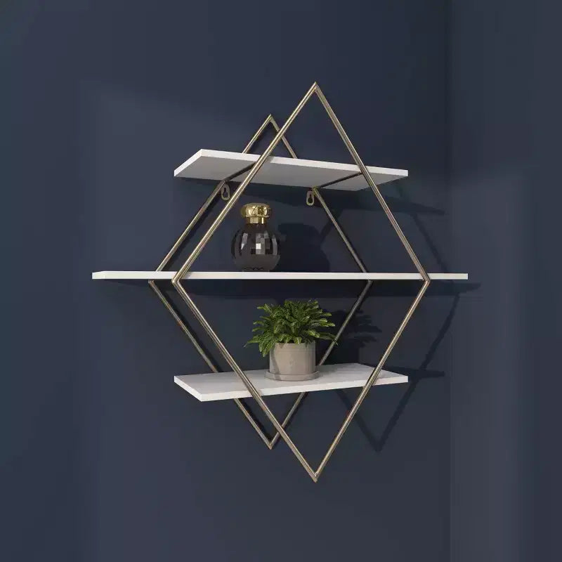 Estantería de pared de madera de 20x20 pulgadas con 3 estantes y forma de diamante dorada - Olivia & May: Estilo Glam, MDF, no requiere montaje