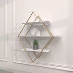 Estantería de pared de madera de 20x20 pulgadas con 3 estantes y forma de diamante dorada - Olivia & May: Estilo Glam, MDF, no requiere montaje