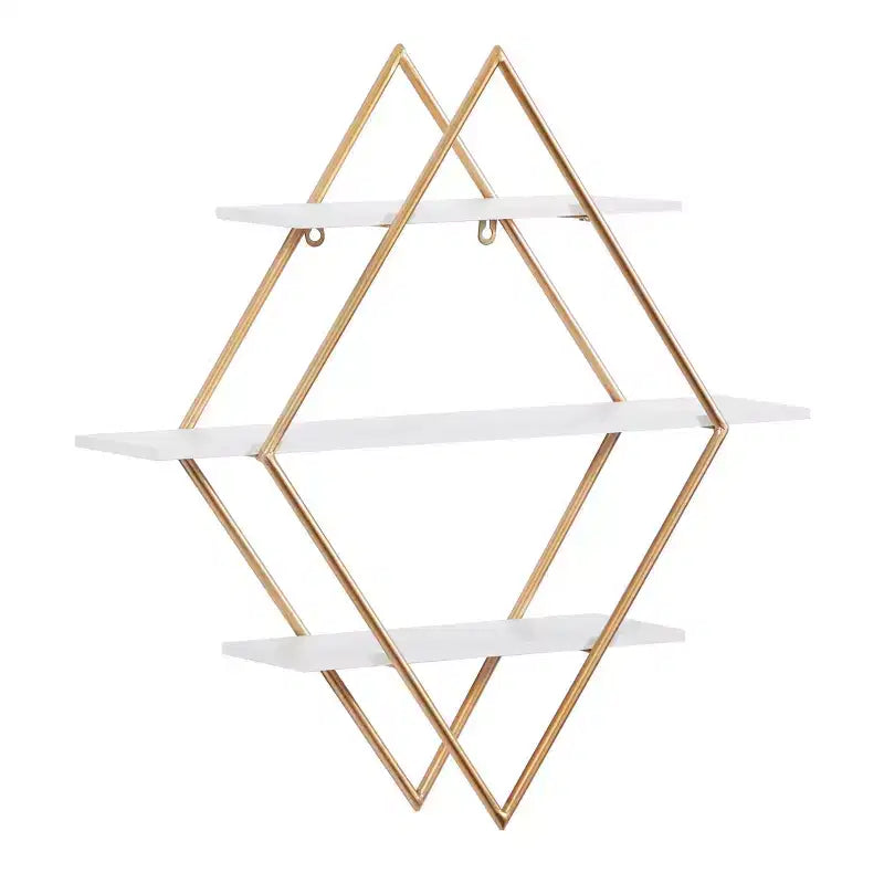 Estantería de pared de madera de 20x20 pulgadas con 3 estantes y forma de diamante dorada - Olivia & May: Estilo Glam, MDF, no requiere montaje