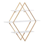 Estantería de pared de madera de 20x20 pulgadas con 3 estantes y forma de diamante dorada - Olivia & May: Estilo Glam, MDF, no requiere montaje