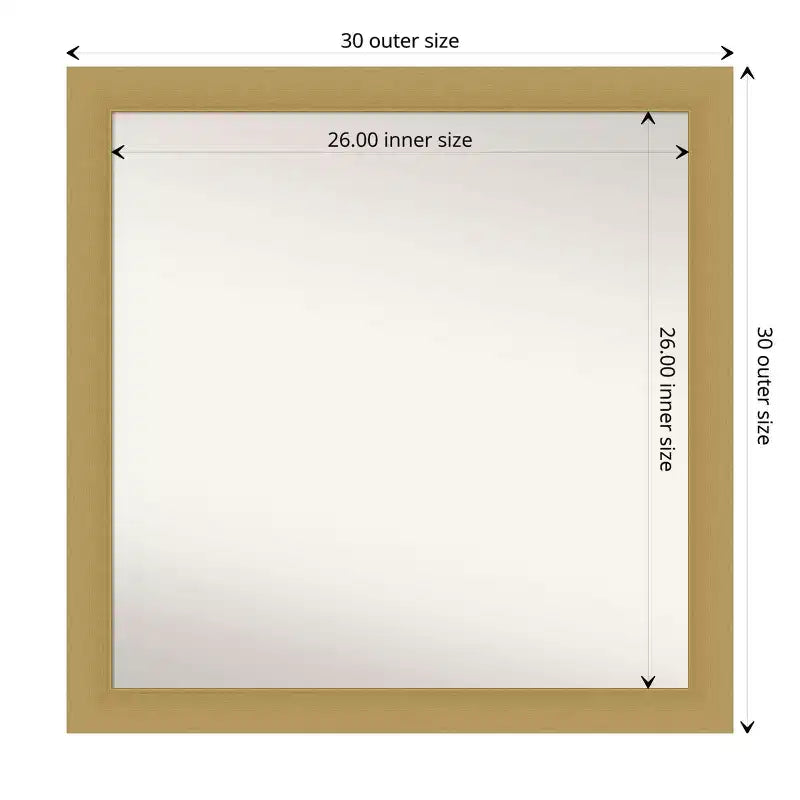Espejo de pared para baño Grace sin bisel de 30" x 30" oro cepillado - Amanti Art: Marco cuadrado de poliestireno, montaje en pared