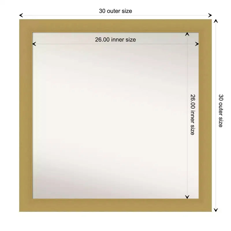 Espejo de pared para baño Grace sin bisel de 30" x 30" oro cepillado - Amanti Art: Marco cuadrado de poliestireno, montaje en pared