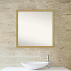 Miroir mural de salle de bain non biseauté Grace Narrow 28" x 28" Or brossé - Amanti Art: Fixation murale carrée