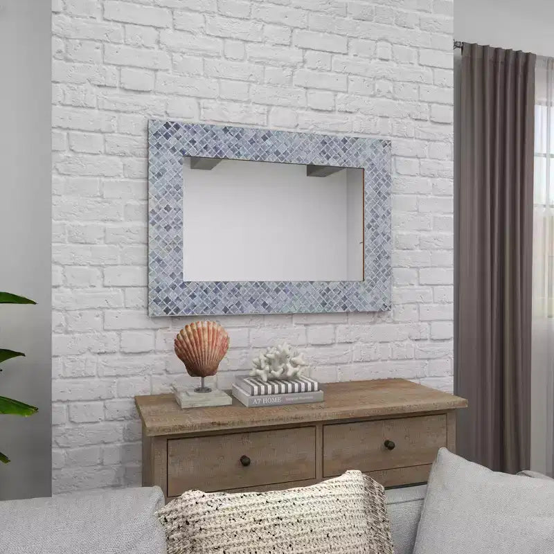 Miroir mural Trèfle en bois bleu - Olivia & May : Style contemporain, Forme rectangulaire, Aucun assemblage requis