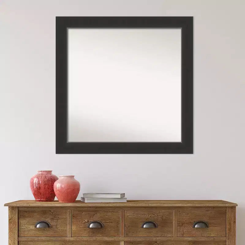 Espejo de pared de madera negra Corvino de 31 x 31 pulgadas sin bisel - Amanti Art: Cuadrado moderno, incluye accesorios de montaje