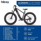 Bicicleta de montaña eléctrica Hiboy Adult P6 de 26" con barra alta - Negro