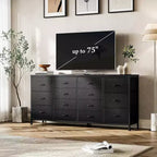 Cómoda de 14 cajones, tocador de 63 pulgadas con toma de corriente para TV
