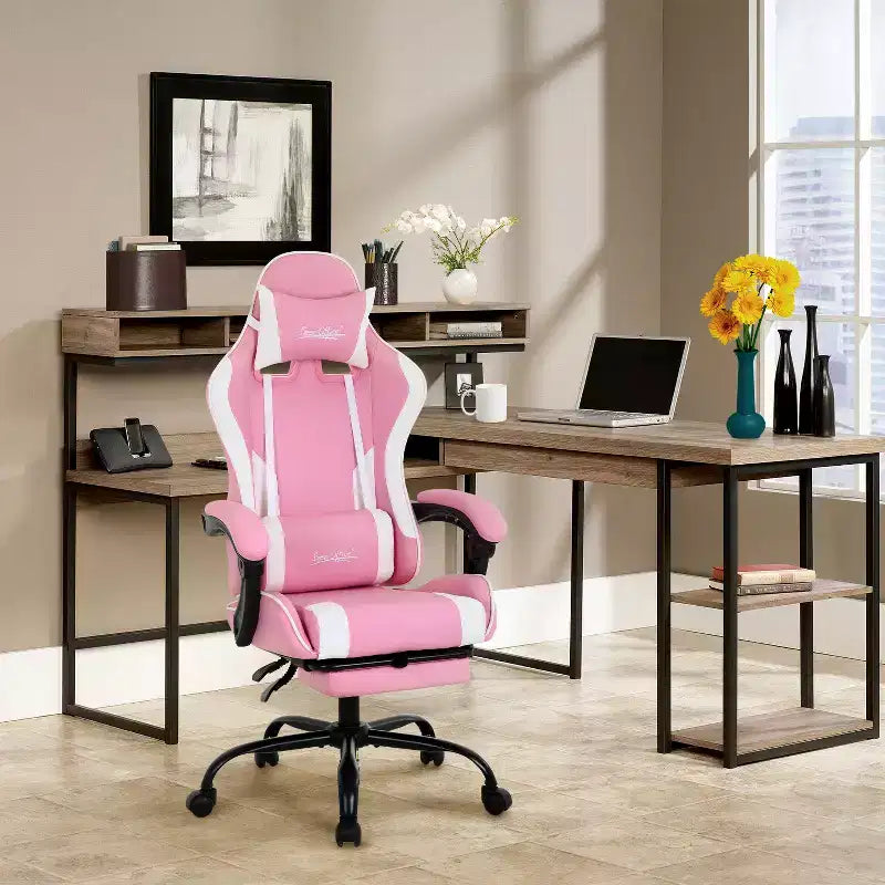 Silla gaming BestMassage Silla de escritorio para oficina, silla de ordenador con reposapiés y soporte lumbar
