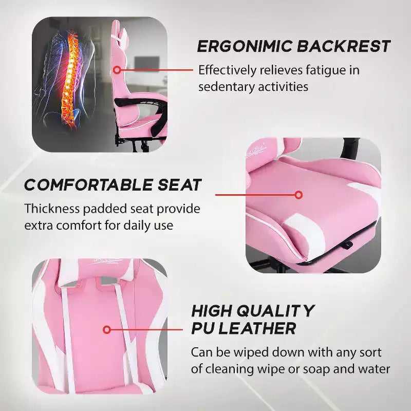 Silla gaming BestMassage Silla de escritorio para oficina, silla de ordenador con reposapiés y soporte lumbar