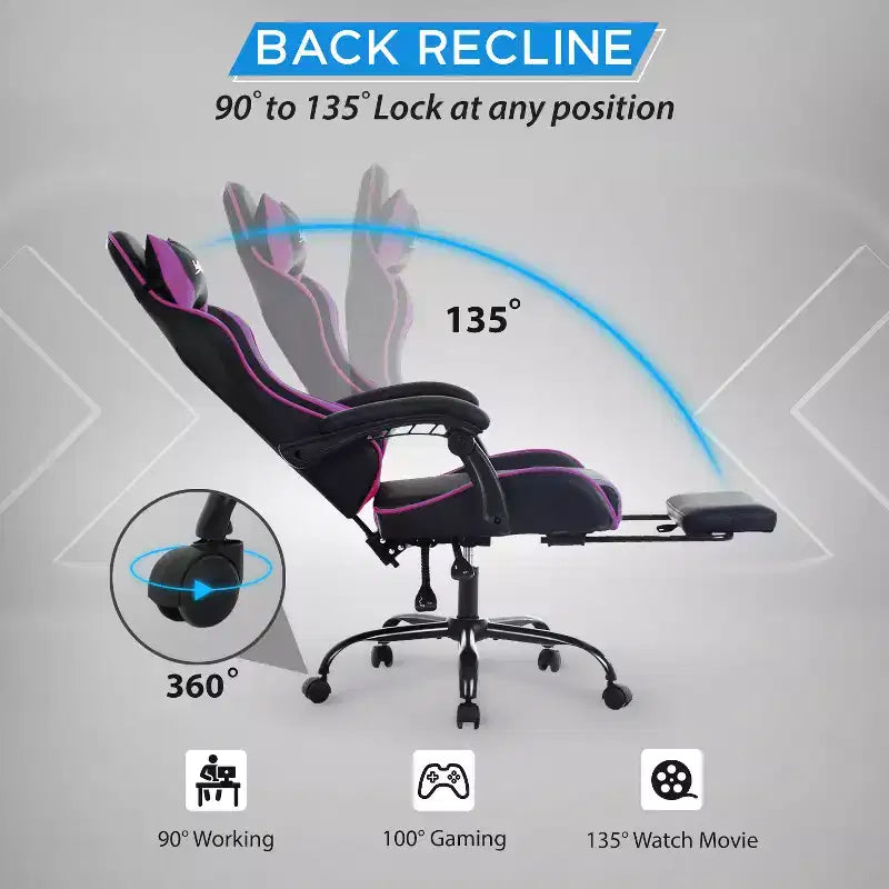 Silla gaming BestMassage Silla de escritorio para oficina, silla de ordenador con reposapiés y soporte lumbar