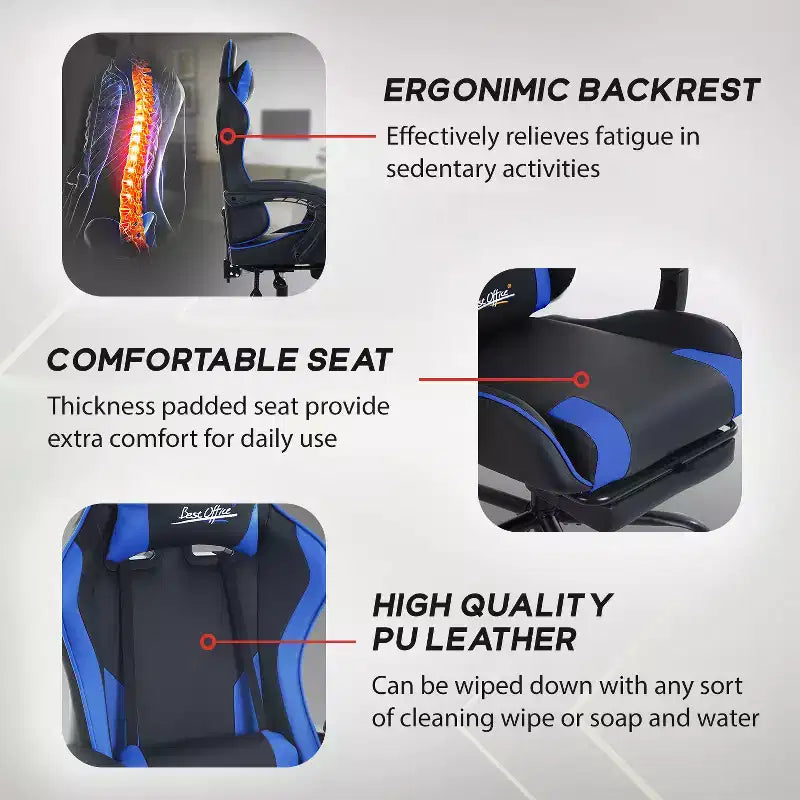 Silla gaming BestMassage Silla de escritorio para oficina, silla de ordenador con reposapiés y soporte lumbar