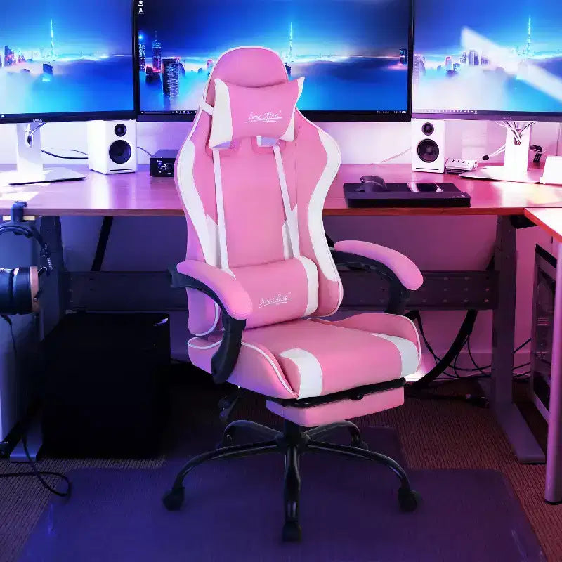 Silla gaming BestMassage Silla de escritorio para oficina, silla de ordenador con reposapiés y soporte lumbar