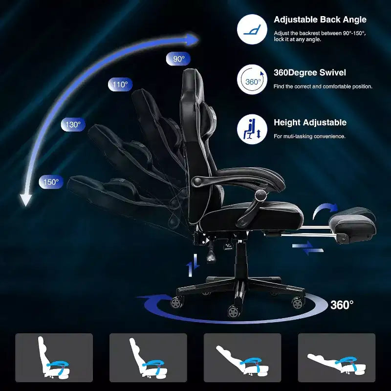 Sillón de oficina ELECWISH con reposapiés, soporte lumbar, silla ergonómica transpirable con cojín de muelles ensacados, sillas para adultos