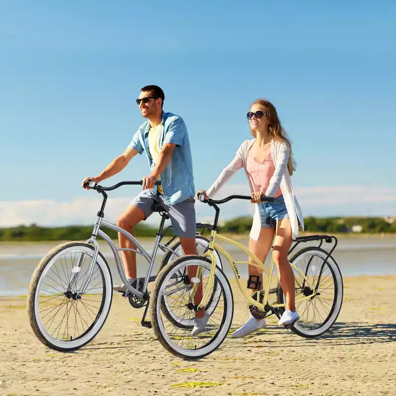 Bicicleta de una sola velocidad de acero 26 pulgadas, cuadro de acero, ruedas anchas para mayor estabilidad, freno de pedal trasero, varios colores, bicicleta playera para hombres y mujeres