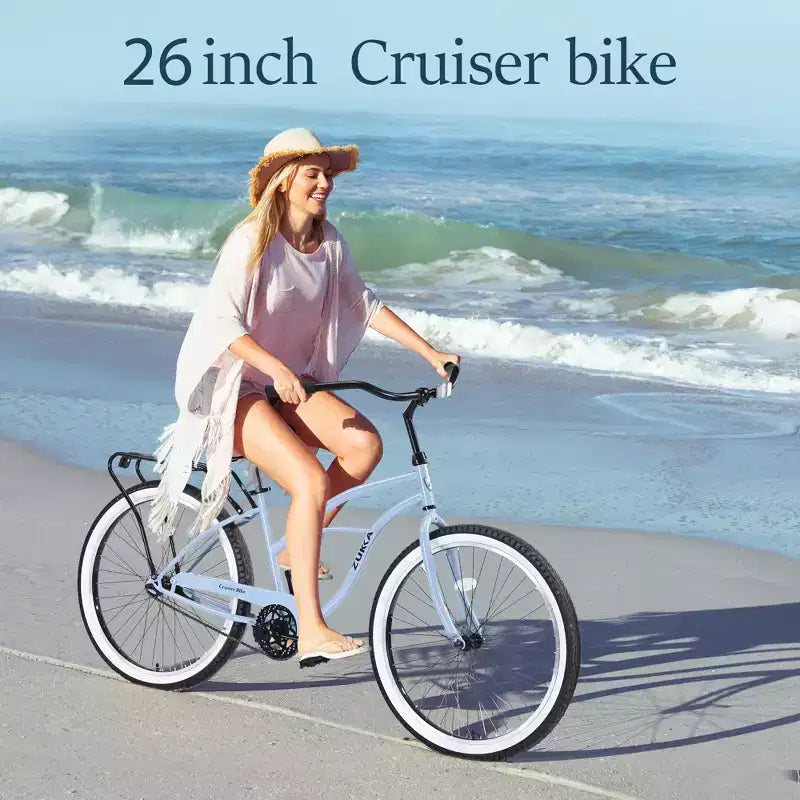 Bicicleta de una sola velocidad de acero 26 pulgadas, cuadro de acero, ruedas anchas para mayor estabilidad, freno de pedal trasero, varios colores, bicicleta playera para hombres y mujeres