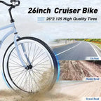 Bicicleta de una sola velocidad de acero 26 pulgadas, cuadro de acero, ruedas anchas para mayor estabilidad, freno de pedal trasero, varios colores, bicicleta playera para hombres y mujeres