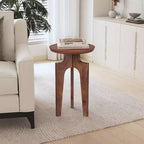 Mesa auxiliar redonda de madera de mango de 3 patas, nogal