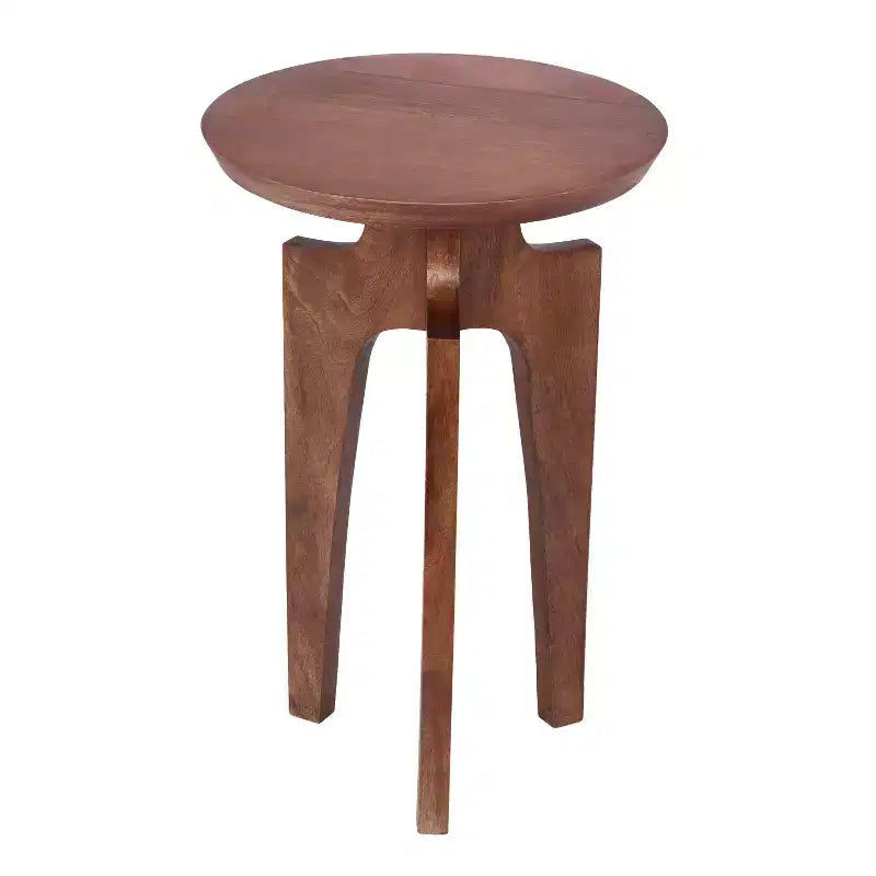 Mesa auxiliar redonda de madera de mango de 3 patas, nogal