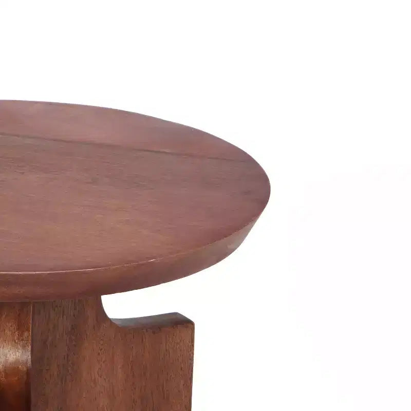 Mesa auxiliar redonda de madera de mango de 3 patas, nogal