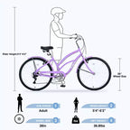 Vélo Cruiser 26 Pouces, 7 Vitesses Couleurs Multiples Vélo de Plage Homme Femme avec Freins V Avant et Arrière