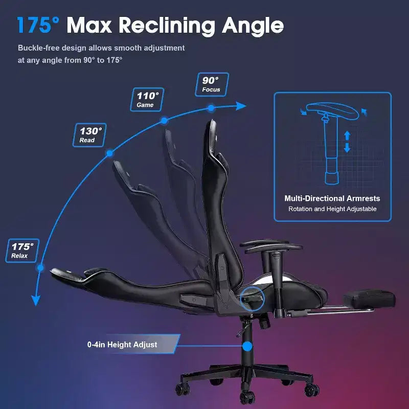 Douxlife Silla Ergonómica Gamer Moderna con Masaje de 7 Puntos, Reposapiés y Reposabrazos Ajustables Negra
