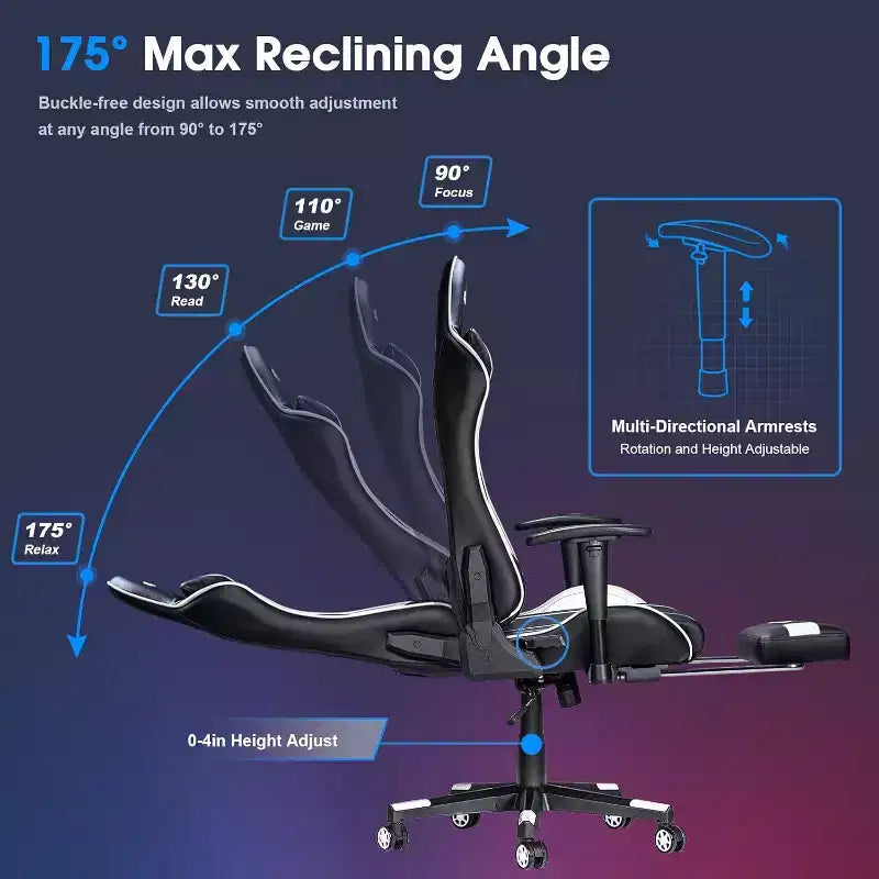Sillón Ergonómico para Juegos Douxlife Modern con Masaje de 7 Puntos, Reposapiés y Apoyabrazos Ajustables, Negro Blanco