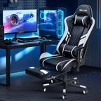 Sillón Ergonómico para Juegos Douxlife Modern con Masaje de 7 Puntos, Reposapiés y Apoyabrazos Ajustables, Negro Blanco