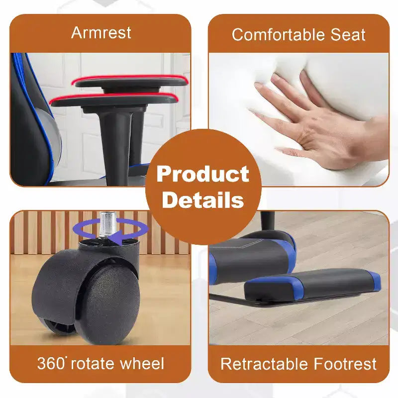 Silla de oficina para videojuegos BestMassage Racing con función de masaje, apoyo lumbar, cuero sintético, para adultos