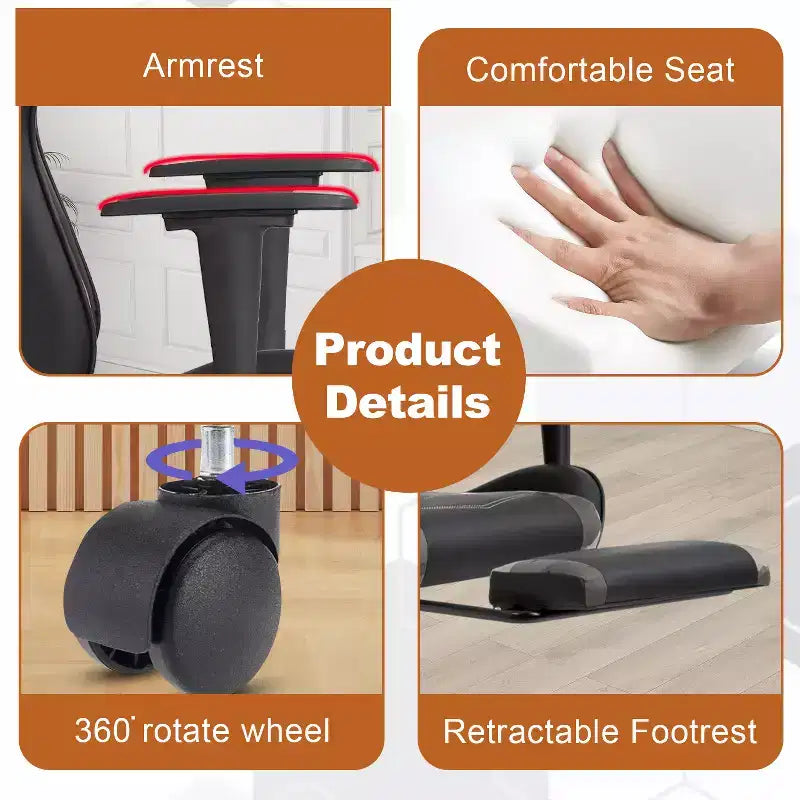 Silla de oficina para videojuegos BestMassage Racing con función de masaje, apoyo lumbar, cuero sintético, para adultos