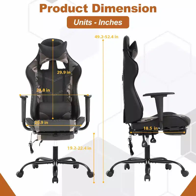 Silla de oficina para videojuegos BestMassage Racing con función de masaje, apoyo lumbar, cuero sintético, para adultos