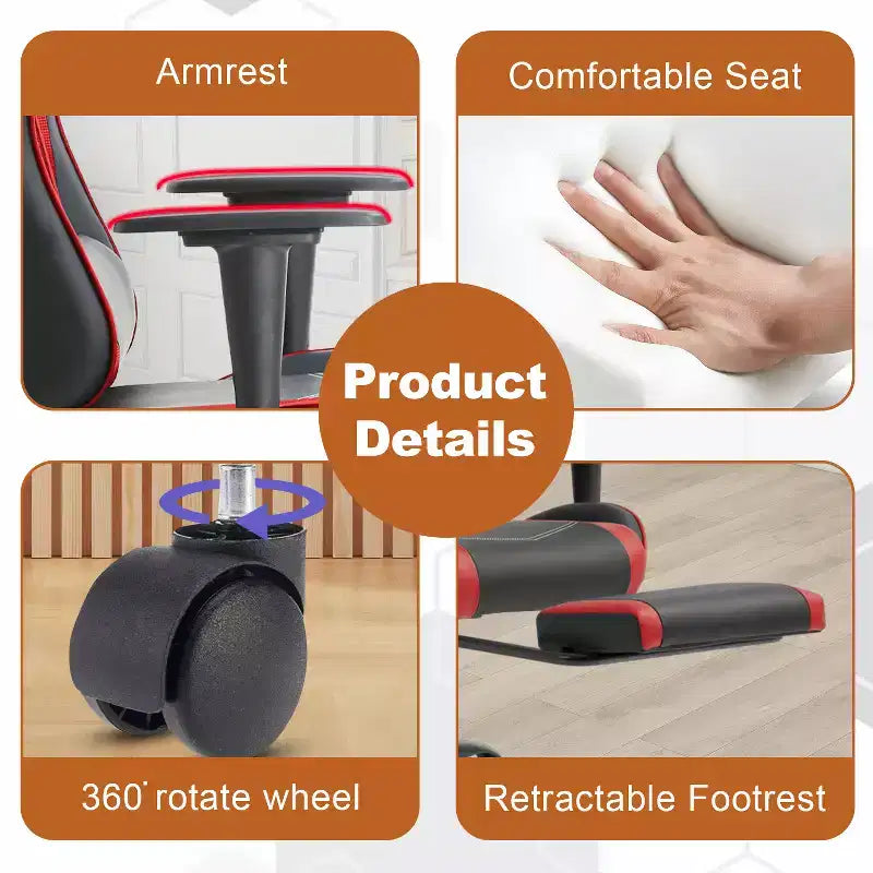 Silla de oficina para videojuegos BestMassage Racing con función de masaje, apoyo lumbar, cuero sintético, para adultos