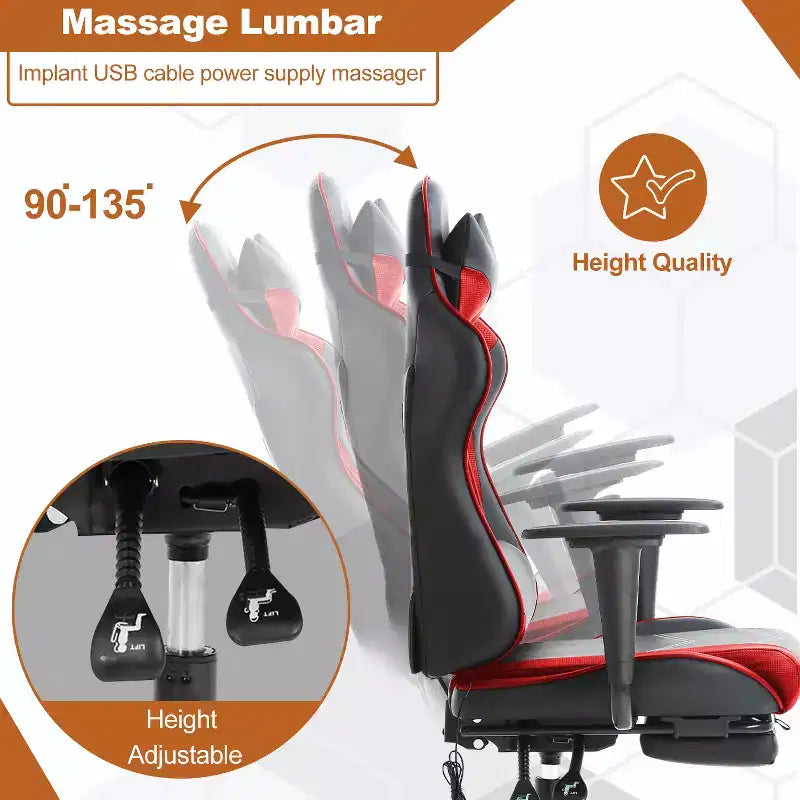 Silla de oficina para videojuegos BestMassage Racing con función de masaje, apoyo lumbar, cuero sintético, para adultos