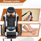 Silla de oficina para videojuegos BestMassage Racing con función de masaje, apoyo lumbar, cuero sintético, para adultos