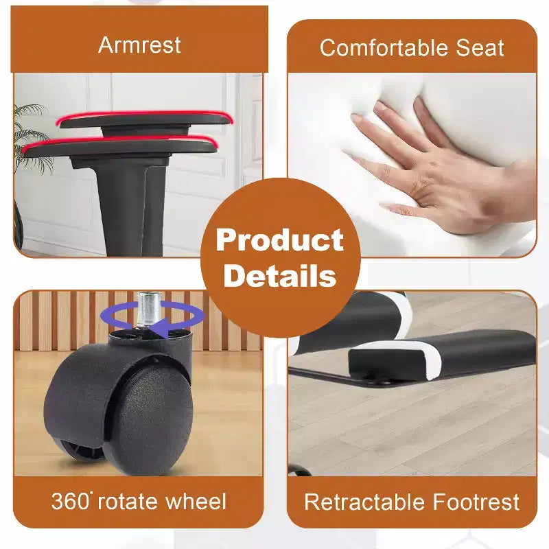 Silla de oficina para videojuegos BestMassage Racing con función de masaje, apoyo lumbar, cuero sintético, para adultos