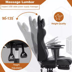 Silla de oficina para videojuegos BestMassage Racing con función de masaje, apoyo lumbar, cuero sintético, para adultos