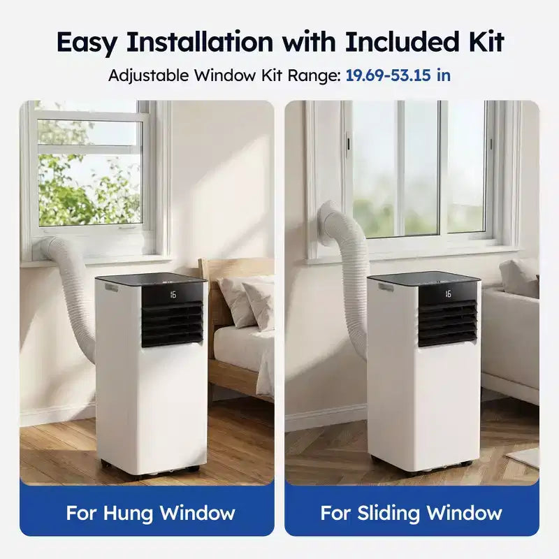 Climatiseur portable intelligent Simzlife 8000 BTU, climatisation à refroidissement rapide pour pièce jusqu'à 23 m², fonction 3 en 1, contrôle par application, ultra-silencieux, blanc