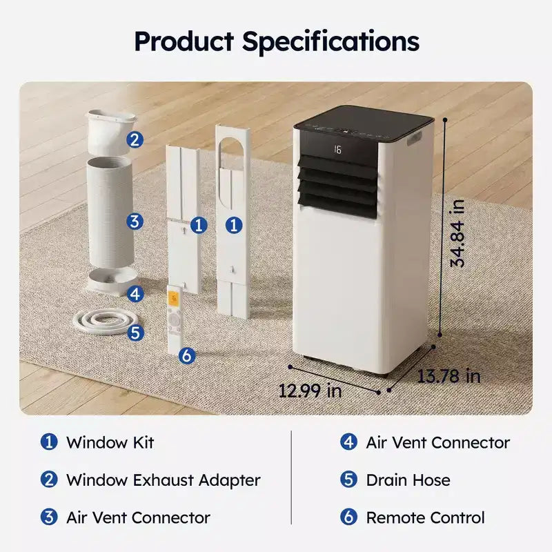 Climatiseur portable intelligent Simzlife 8000 BTU, climatisation à refroidissement rapide pour pièce jusqu'à 23 m², fonction 3 en 1, contrôle par application, ultra-silencieux, blanc