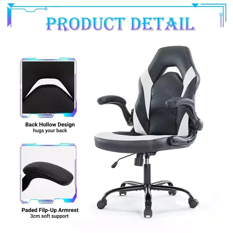 Silla Gaming Ultimate JIONJOY: Ergonómica, Cuero PU, Silla Ejecutiva de Escritorio con Reposabrazos Abatibles