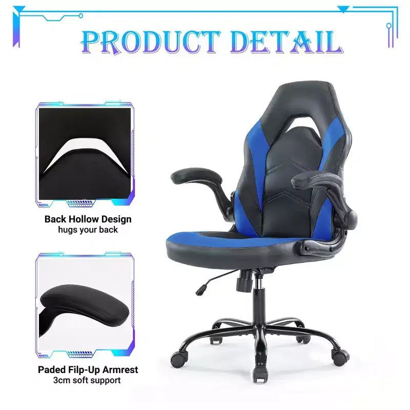 Silla Gaming Ultimate JIONJOY: Ergonómica, Cuero PU, Silla Ejecutiva de Escritorio con Reposabrazos Abatibles