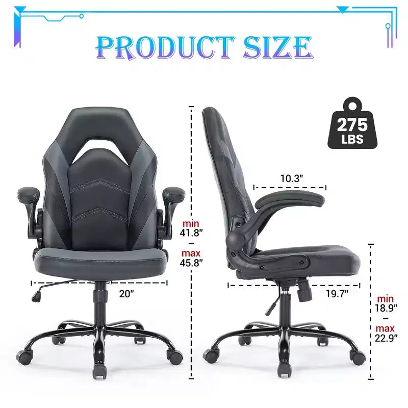 Silla Gaming Ultimate JIONJOY: Ergonómica, Cuero PU, Silla Ejecutiva de Escritorio con Reposabrazos Abatibles