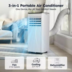 Climatiseur portable Simzlife 10000 BTU (DOE) 3-en-1 avec ventilateur déshumidificateur mode veille pour 42 m², kits de fenêtre réglables, blanc