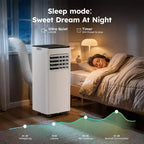 Climatiseur portable Simzlife 10000 BTU (DOE) 3-en-1 avec ventilateur déshumidificateur mode veille pour 42 m², kits de fenêtre réglables, blanc